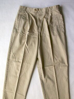 HAGGAR CITY CASUAL Tan Khaki Pleated Straight-leg 36" x 32" Pants - 100% Cotton